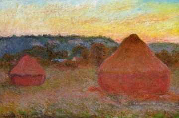 Zwei Grainstacks am Ende des Tages Herbst Claude Monet Ölgemälde